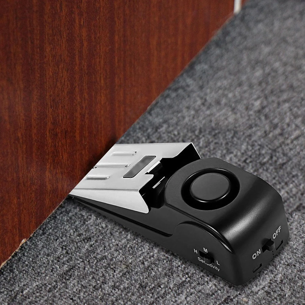 

120dB Mini Wireless Vibration Garage Door Alarm Sensor Three Sensitivity Home Wedge Shaped Stopper Alert Security System Black