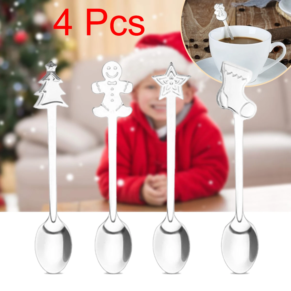 4PCS Christmas Stainless Steel Spoon Fashion Cartoon Coffee Spoon Life Home font b Kitchen b font