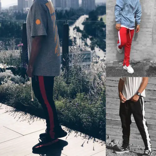2019 رجل سستة جيب انكه البريدي السراويل الترنك طويلة Dawstring Sweatpants الجانب مخطط خليط عارضة الرجعية السراويل سروال رجالي