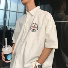 Новинка года; сезон весна-лето; Корейская версия; тренд простой пары; Повседневная гавайская рубашка с пятиконечными рукавами и принтом; уличная одежда