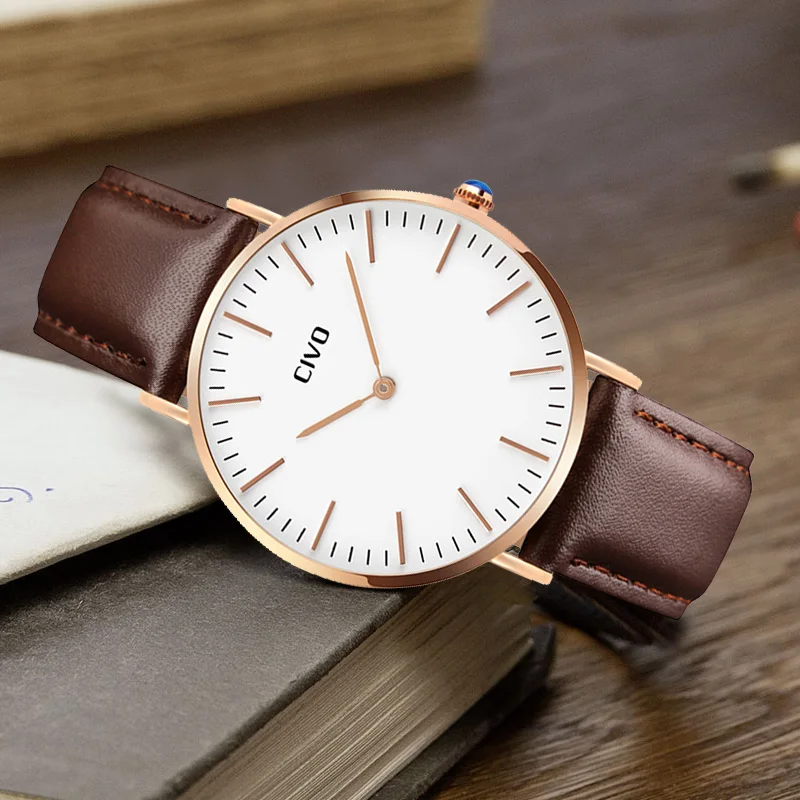 

CIVO Wrist Watch Men 2019 New Ultra Thin Genuine Leather Watches Mens Waterproof Analogue Quartz Watch For Man Fashion Clock