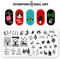 Kimcci Christmas Nail Art Stamping Plate Snowflake Reindeer Tree New Year Pattern Manicure Image Template Festival Nails Stencil 1