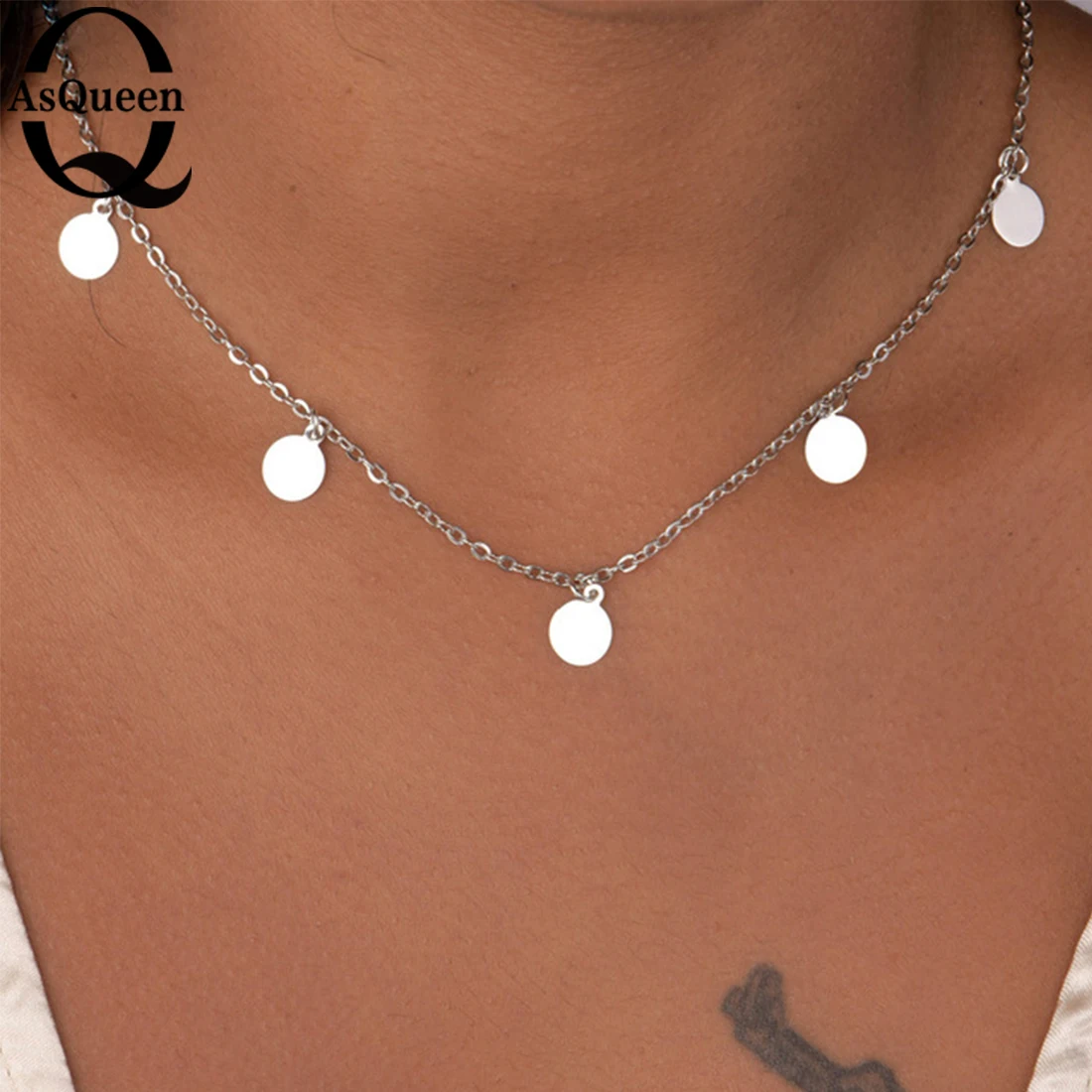

New Fashion Jewelry Chain Link Round Sheet Choker Necklace Gift For Women Girl