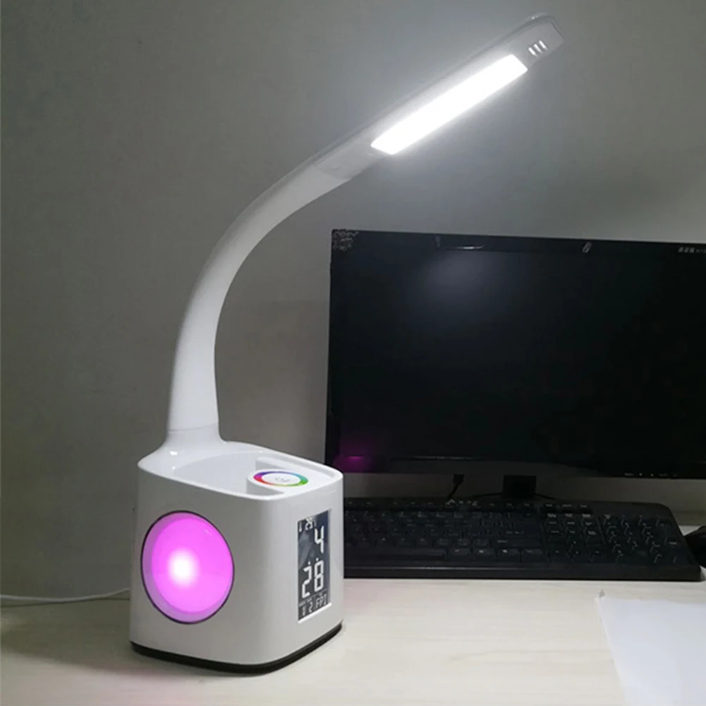

Desk Lamp Led USB Charging Study Eye Caring With Pen Holder Digital Calendar Dimmable Table Light Office Control Clock #4