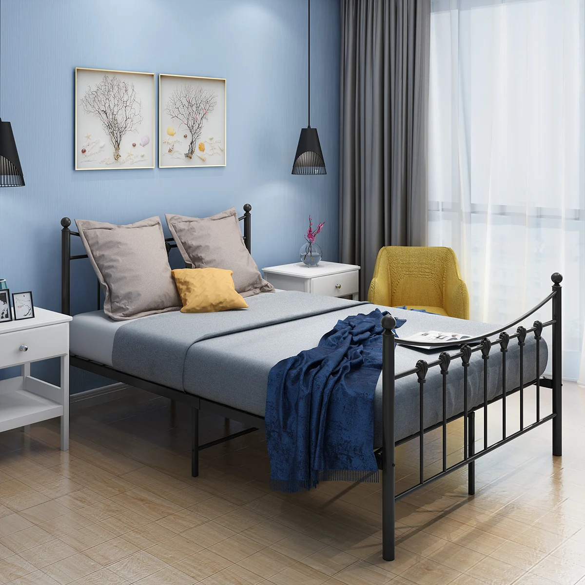  Panana Sturdy 4ft6 Double /4ft6 small Metal Frame Ins style Black Bedstead Slatted Base Bedroom Fur - 32984011465