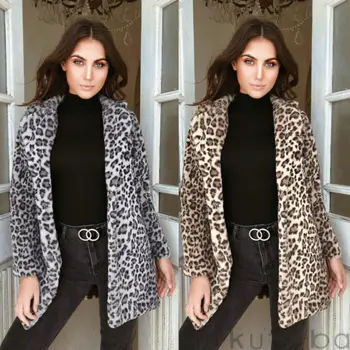

Newly Fashion Women Long Sleeve Coat Warm Sweater Coat Chic Casual Winter Outwear Jacket Leopard Print Tops