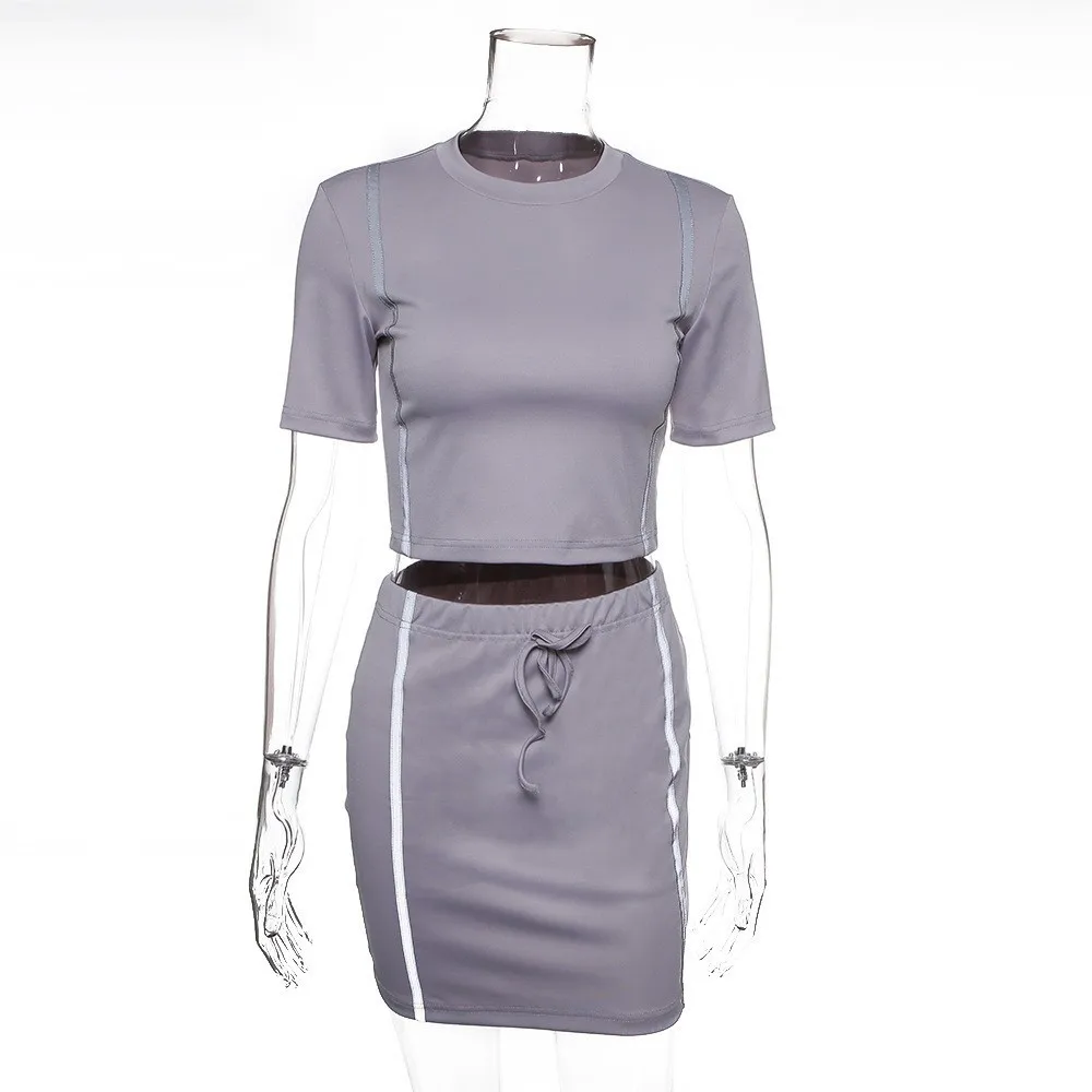Для женщин Повседневное укороченный топ и юбка комплект из 2 предметов Shine Fashion 2019