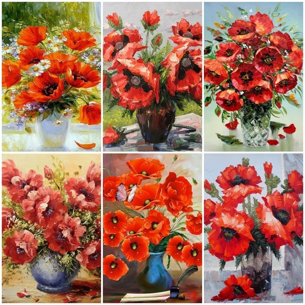 Алмазная вышивка huacan Flowers стразы, квадратная/круглая Алмазная мозаика, алмазная живопись, цветок мака