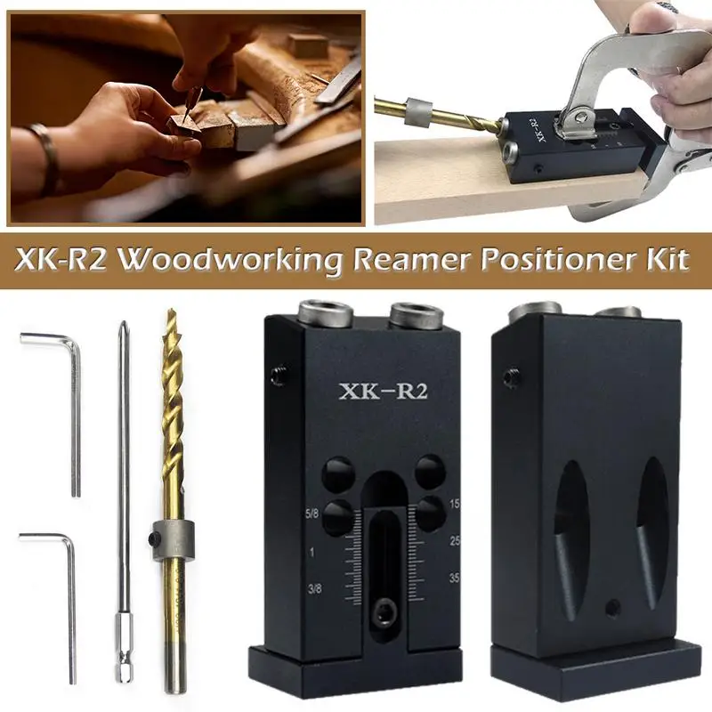 

XK-R2 Woodworking Aluminium Alloy Reamer Positioner Kit Positioner Woodworking Hole Puncher Bevel Slotting Angle Positioner Kit