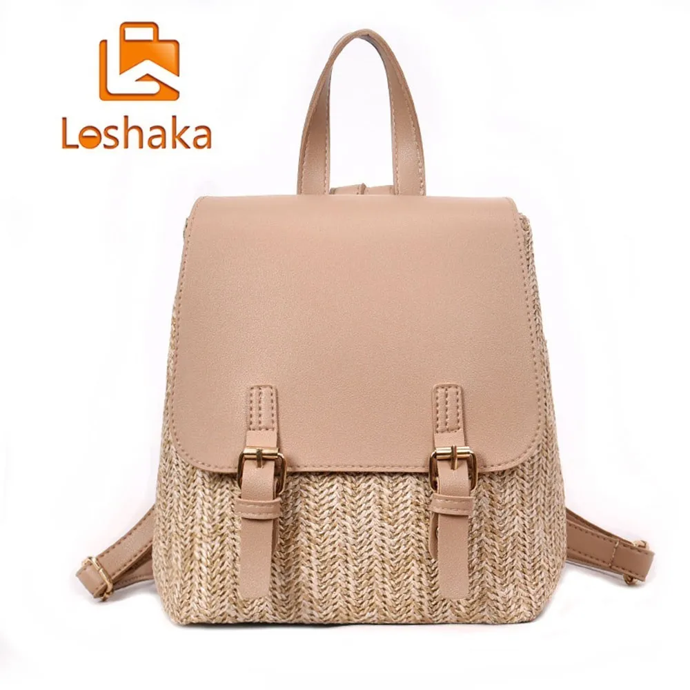 

Loshaka Fashion Women Straw Backpack Quality Woven Summer Beach Backpacks Casual Ladies' Travel Bag Teenager Girl Books Rucksack