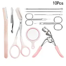 10 шт./компл. практичный бритья Уход за лошадьми комплект триммера Плойка для завивки ресниц, ножницы, инструмент для макияжа комплект для Для женщин Дамская