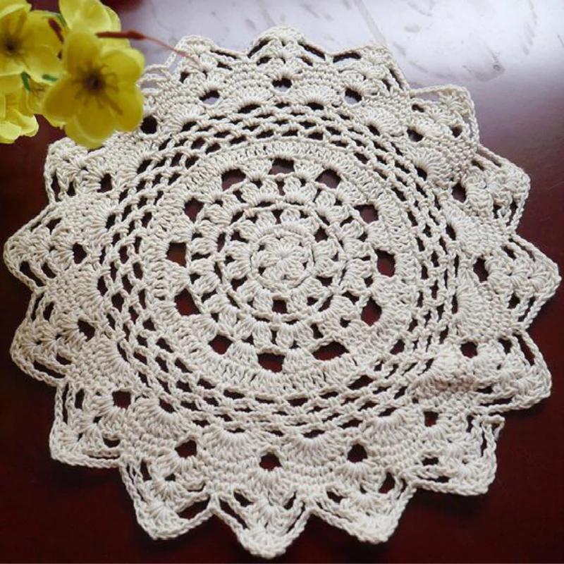 

Round 25cm Lace Cotton Crochet Table Place Mat Pad Cloth Placemat Cup Coaster Handmade Pot Mug Holder Dining Kitchen Accessory