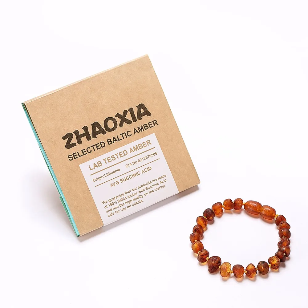 

Baltic Amber Teething Bracelet for Baby(Cognac Raw) - Handmade in Lithuania - Lab-Tested Authentic - 2 Sizes