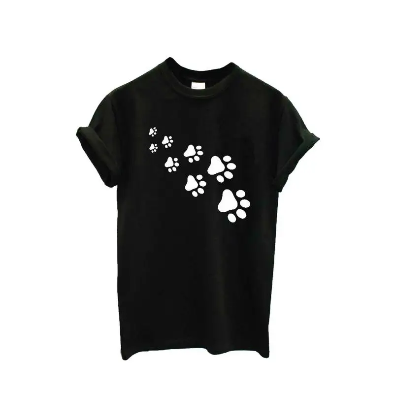 

Women Cotton T-shirt Summer Plus Size Casual Sports T-shirt Footprint Printed O Neck Short Sleeve Solid Color Loose Slim Tops