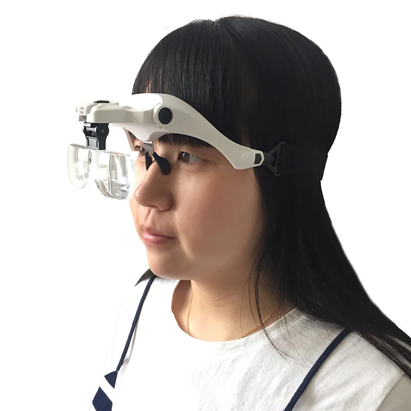 LED Illuminated Glasses Magnifiying Glass Eyeglasses Bracket Headband Interchangeable Magnifier with 2 LED Lighting 5 Lens