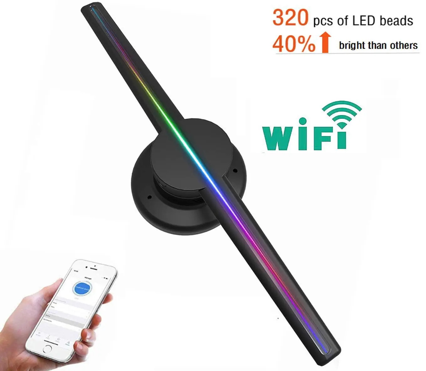 

Upgraded 42cm/16.54" Wifi 3D Holographic Projector Hologram Player LED Display Fan Advertising Light APP Control