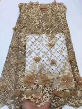 

Hot sale 3D lace fabric 2019 high quality lace latest embroidery beaded stones African lace fabric Nigerian french net laces