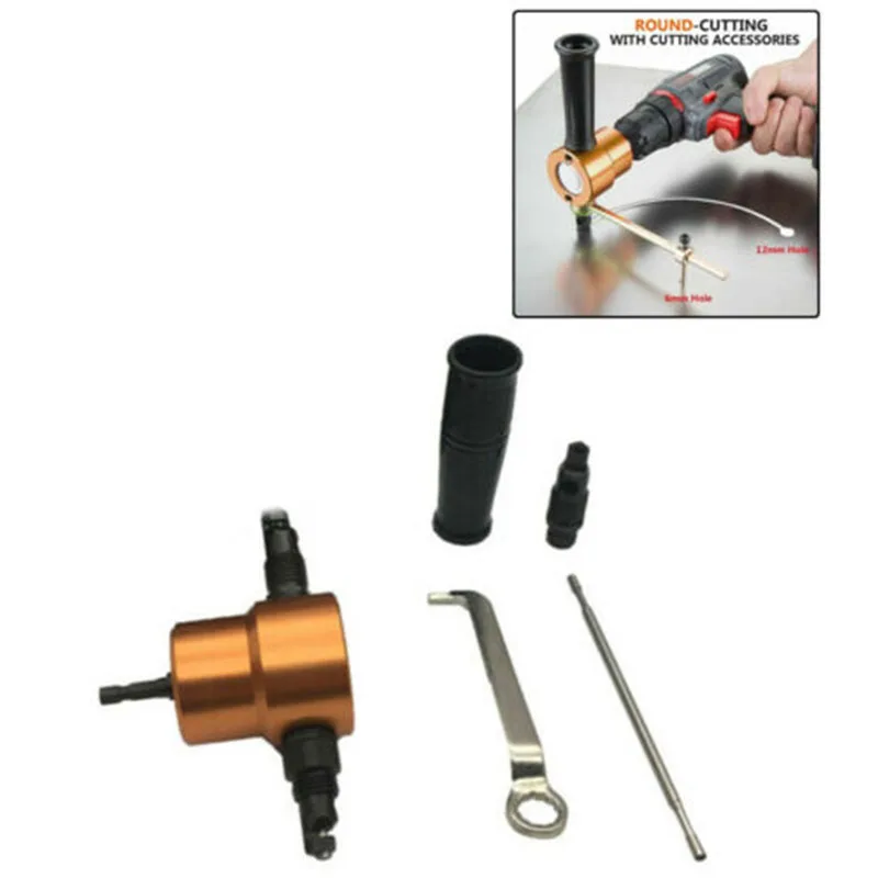 

Thin Plate Double Head Metal Sheet Cutter Nibbler Drill Attachment Cutter Tool