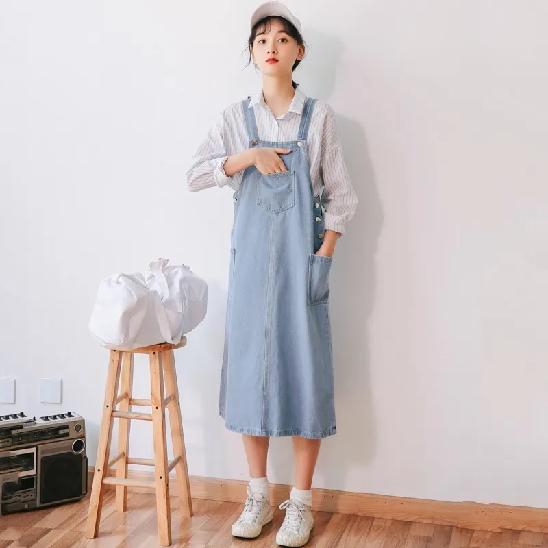 

2019 Spring Summer New Fashion Denim Dress Casual Loose Sleeveless Denim Sundress Overalls Spaghetti Strap Jeans Dress Vestido