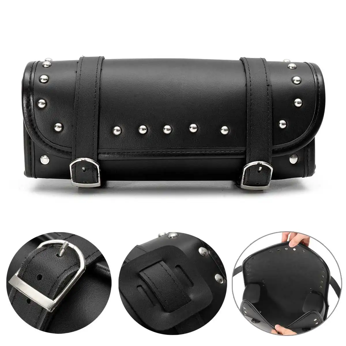 

Motorcycle Front Rear Saddle Bags Storage Tool Pouch Leather Tail Saddlebag for Harley Softail Sportster Dyna