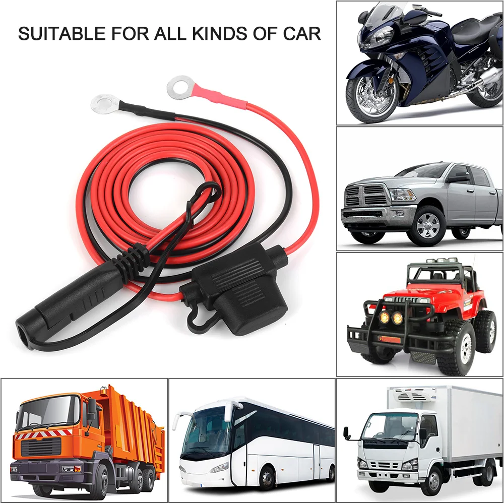 

12V Ring Terminal Harness with Black Fused 2-Pin Quick Disconnect Plug 2 Feet 16 Gauge Copper Car Accessories