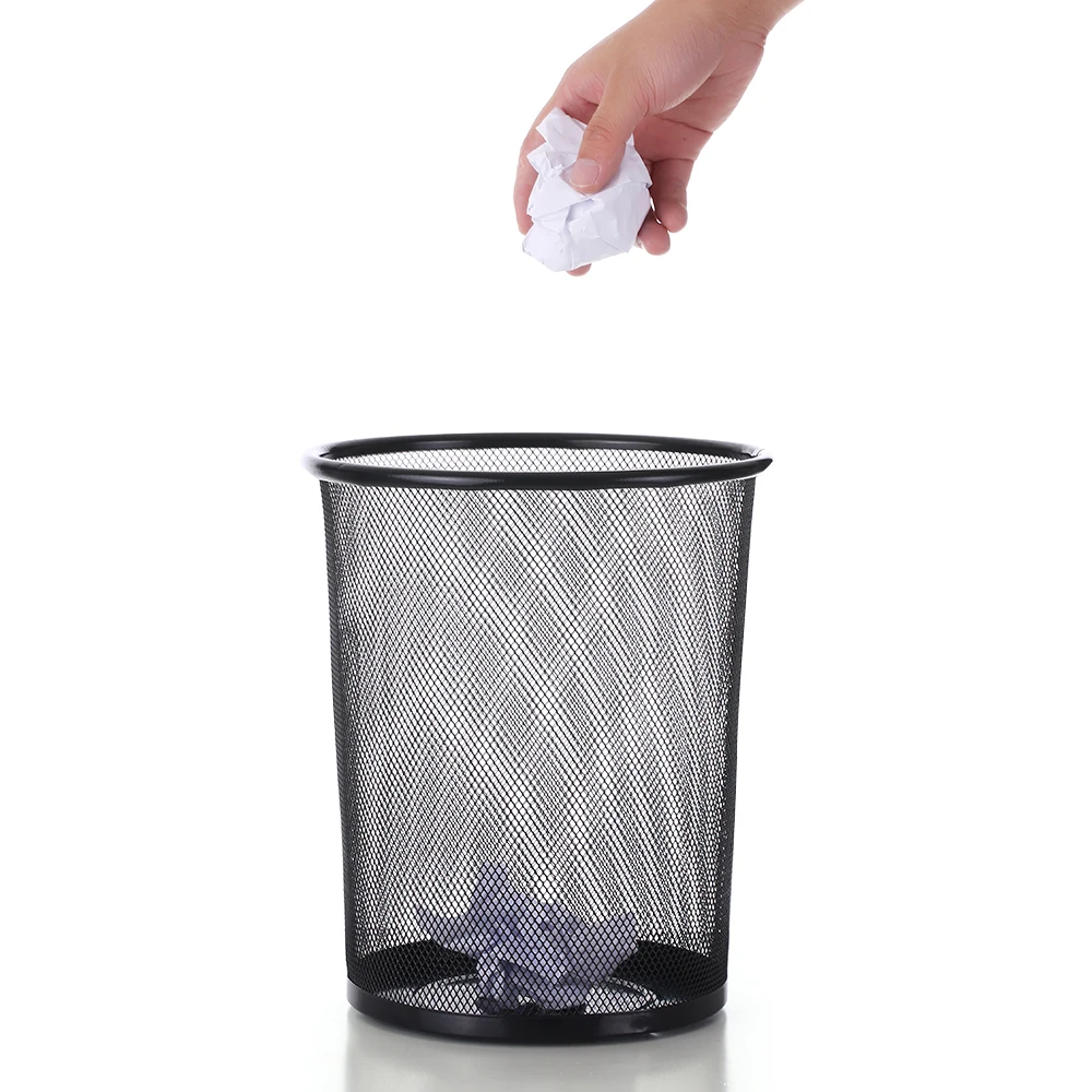 Black Large Mesh Metal Wastebasket Garbage Waste Basket Bin Trash Can