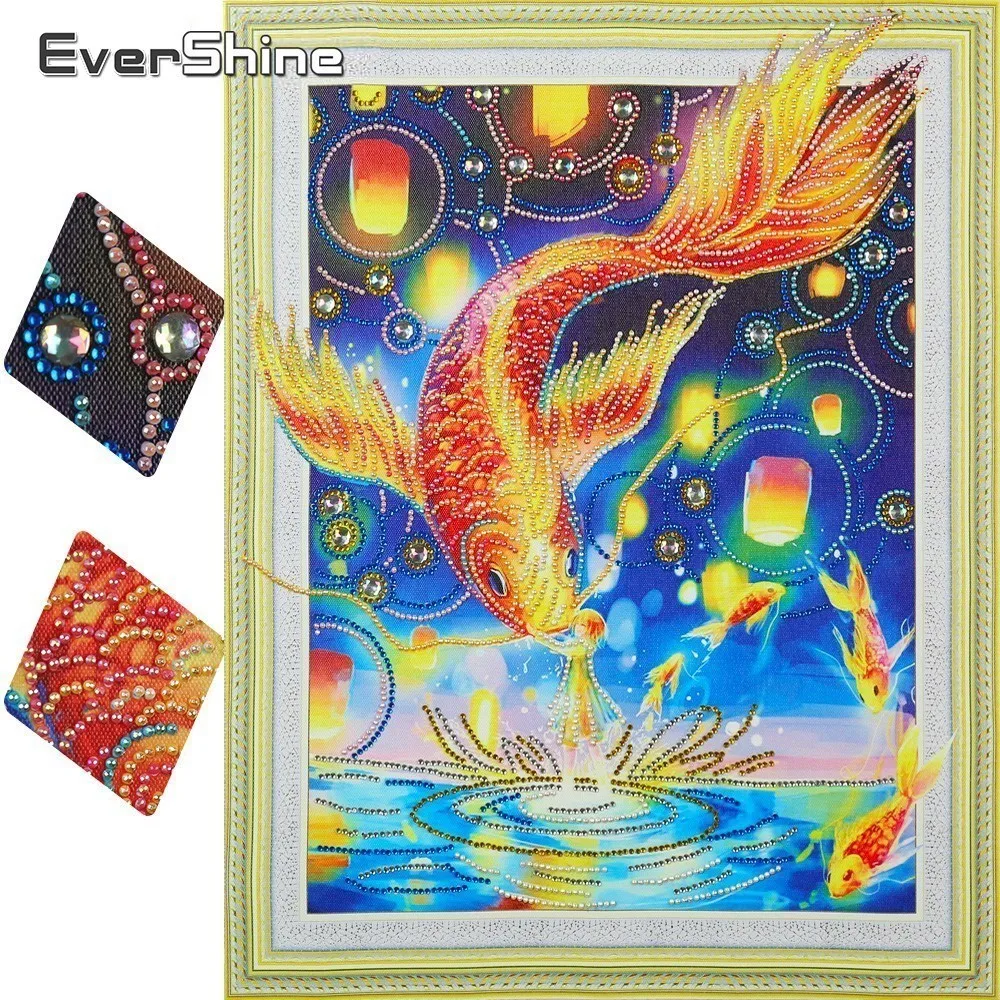 

EverShine 5D DIY Special Shaped Diamond Koi Painting Picture Of Rhinestones Diamond Embroidery Animals Goldfish Diamond Mosaic