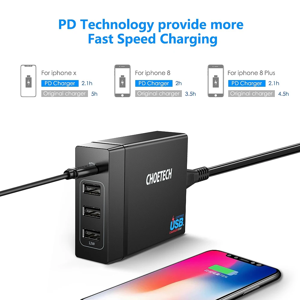 Горячее предложение TTKK Choetech 72 Вт 4 порта Usb C настольная зарядная станция с