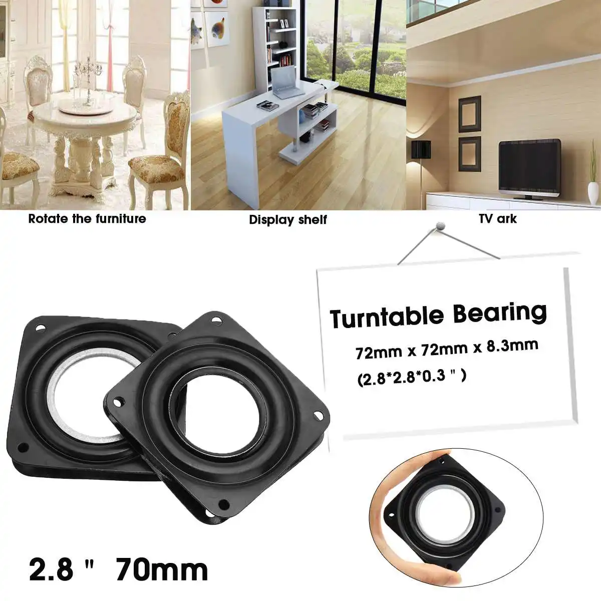 

3 Inch Rotating Plate Replacement Metal Lazy Susan Bearing Turntable TV Rack Desk Seat Bar Tool 72mm x 72mm x 8.3mm
