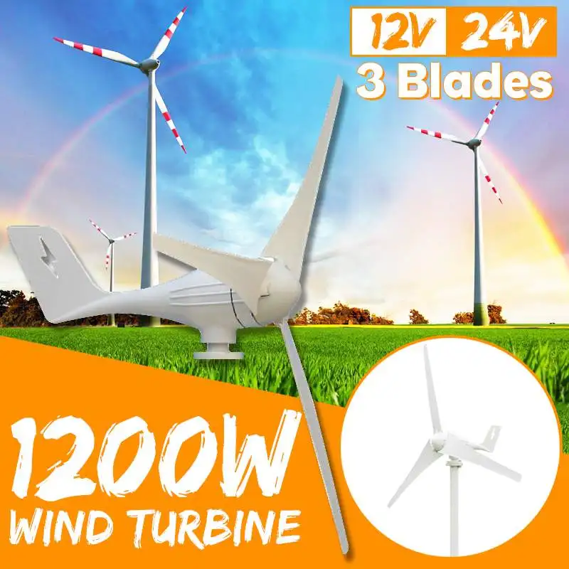

1200W 12V 24 Volt White Wind Turbines Generator 3 Wind Blades Power Windmill Energy Turbines Charge for Home Or Camping