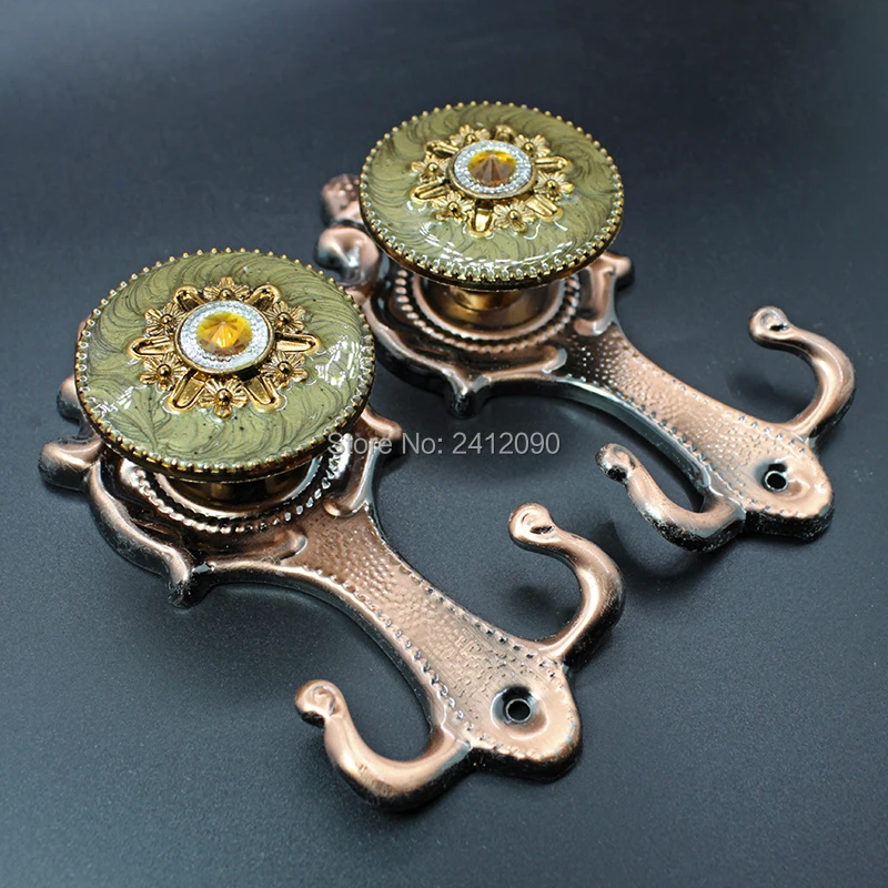 

Crystal Curtain Hook Vintage Drapery Holdbacks Pothook Curtain Accessories Rose Metal Decorative Wall Hooks for Hanging 1 pair