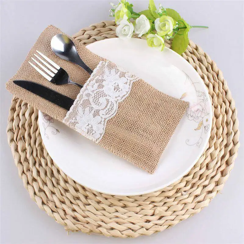 

6pcs Fork Spoon Cutlery Tableware Storage Bag Pouch For Party Wedding Table Setting Decoration