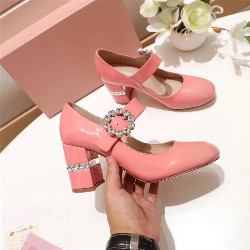 Fiesta 7 black Joyas Cm De Janes pink Mary Mujeres Charol Suede Zapatos Brillante Cinturón 5 Las Tacón Cuadrado Nude Tachonado Rhinestone black Bombas WTHqzwPY