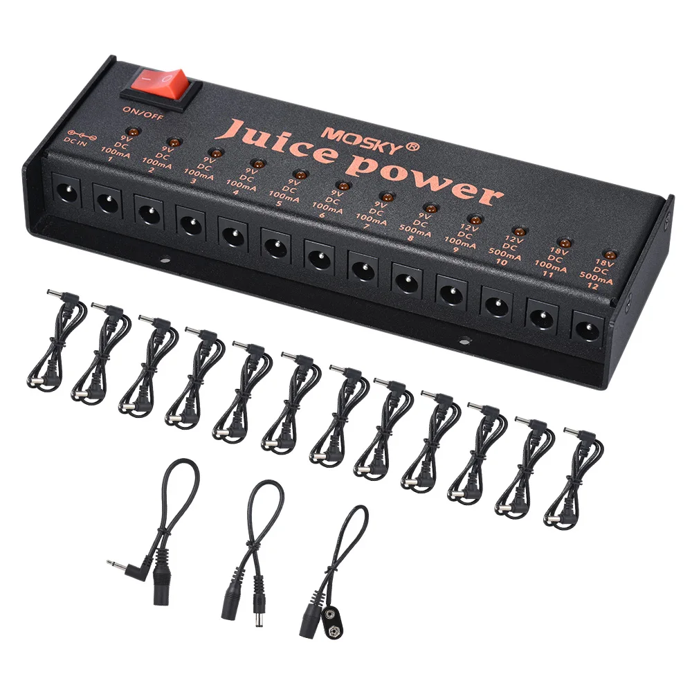 New MOSKY JUICE POWER Guitar Effect Pedal Power Supply Station 12 Isolated DC Outputs for 9V 12V 18V Guitar Pedal Low-power Am