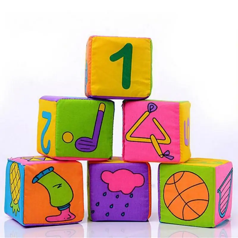 6PCS Blocks Toys 7 * 7 * 7cm Plush Soft Stuffed Blocks Educational Toys