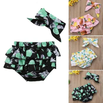 

2019 New Newborn Infant Baby Girls Ruffles Floral Short PP Pants Briefs Headband Outfit Baby Clothes Shorts