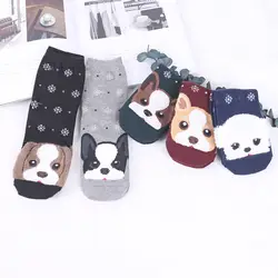 Новые милые собаки узорные хлопковые короткие носки женские мультфильм Мопс смешные носки женские зимние носки с животными кавайные носки