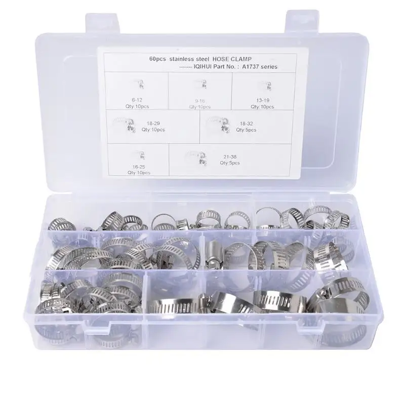 

60pcs Stainless Steel Hose Clamps Adjustable Fuel Line Pipe Worm Gear Clips Fuel Hose Pipe Clamps Worm Drive Durable Anti-oxida