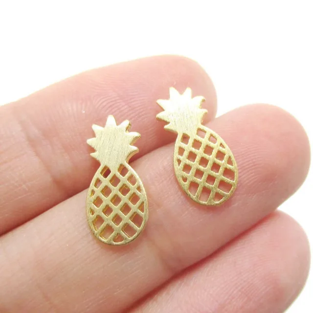 Shuangshuo 2017 Elegant Cute Fruit Stud Earrings Brushed Pineapple Stud Earrings Dainty Minimalist Post Earrings Gift Jewelry