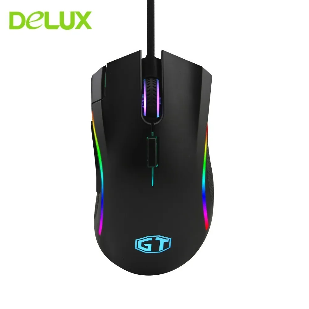 

Delux Optical Wired Mouse Professional Gaming Mice DPI Adjustable USB For Computer PC Laptop Game Gamer 6 Button Cable LED Black