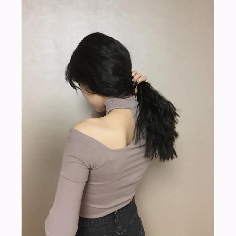Шикарный Ulzzang корейский стиль колье футболка женская с длинным рукавом Топ офис осень весна зима рубашка Девушки Наряд колледж друзья