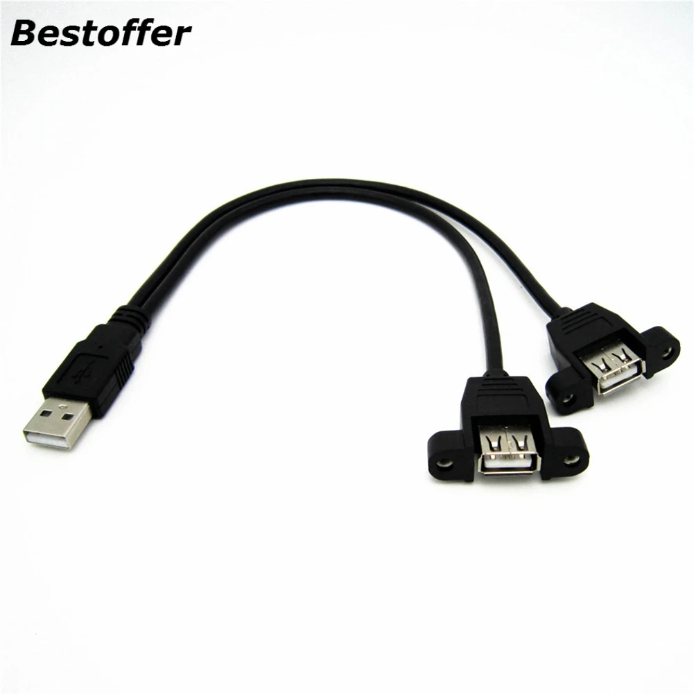 

USB 2.0 Extension Cable Male to 2 Female With Screw Panel Mount Foil+Braided Shielded Power Cord for PC Laptop
