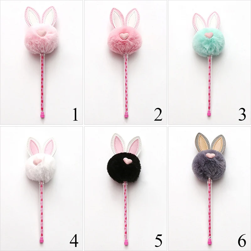Cute Plush Rabbit Ears Gel Pen 0.5mm Lovely Black Ink Neutral Pens For Kids Girls Gift Writing School Supplies Korean Stationery |