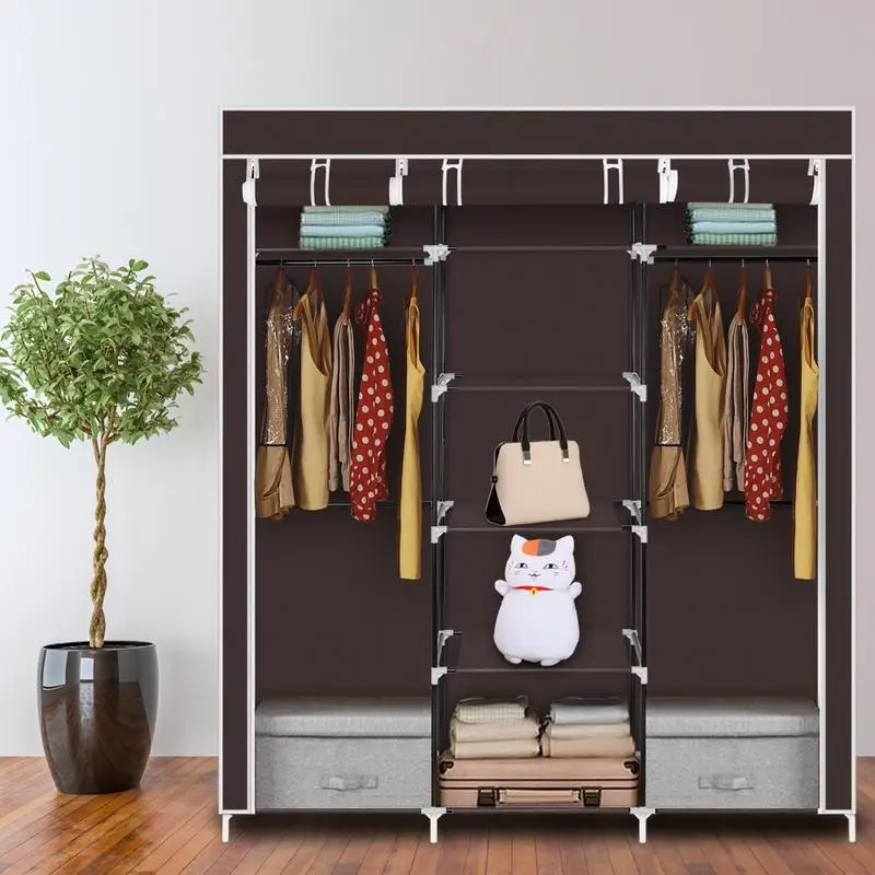 69 Portable Clothes Closet Non Woven Fabric Wardrobe Double Rod