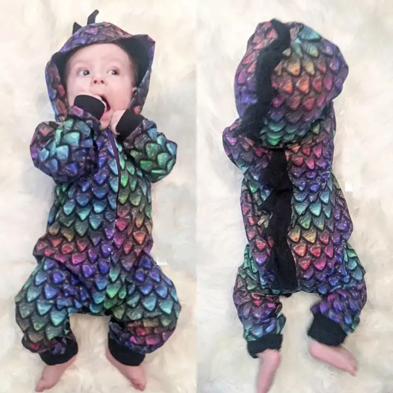 Pudcoco Одежда для младенцев новорожденных мальчиков и девочек динозавр красочные с капюшоном комбинезон одежда