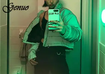 

Winter Fashion Reflective Short Warm Women Coat Jackets Short Jacket top Gray Color New Ladies Parka spring ladies Coat