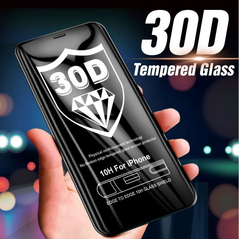 

30D Protective Glass on the For iPhone 6 6s 7 8 plus XR X XS Glass Full cover iPhone Xs Max Screen Protector Tempered Glass