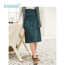 Инман Зима Новое поступление ретро литературная шерстяная клетчатая А-юбка женская юбка