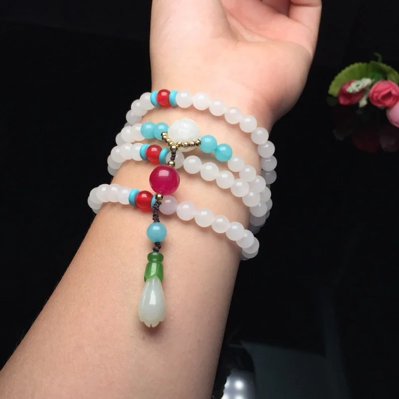 

2019 Bracelets & Bangles Bracelet Bileklik Yu Xuan, Hetian Four Laps Hand Chain Collocation Hotan Lotus Shape Necklace Sweater