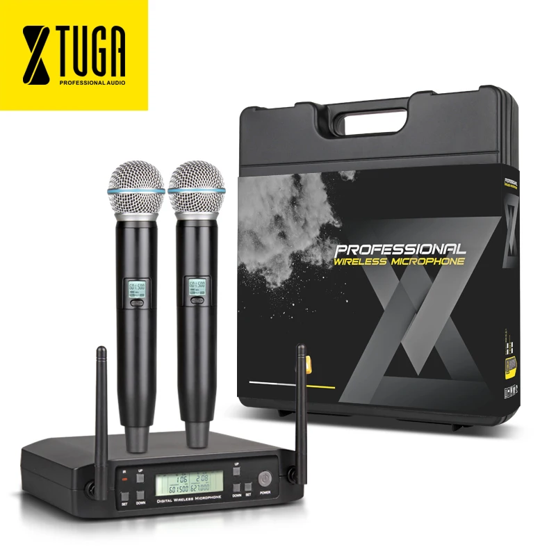 XTUGA Portable Wireless Microphone System with 2 handhled MIC Carry BOX Cordless for Stage